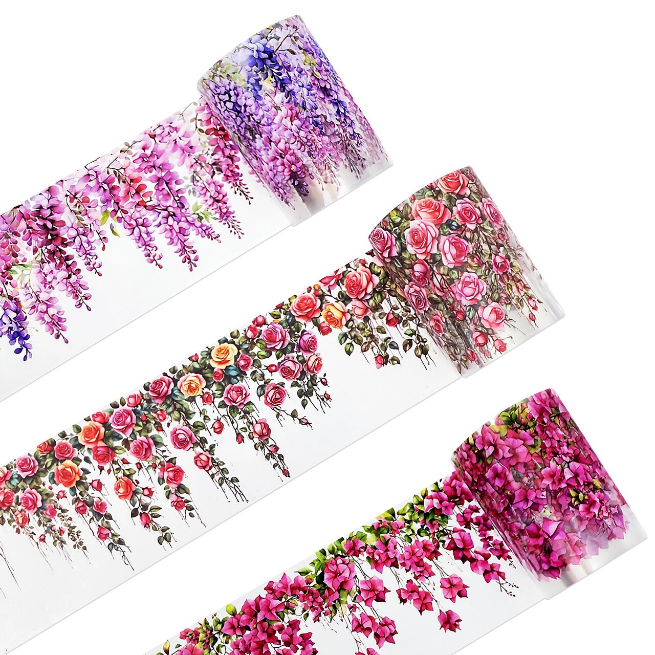 Wrapables Aesthetic Floral Vines PET Washi Tapes for Scrapbooking, Stationery, Journaling, Diary, Card Making (Set of 3)